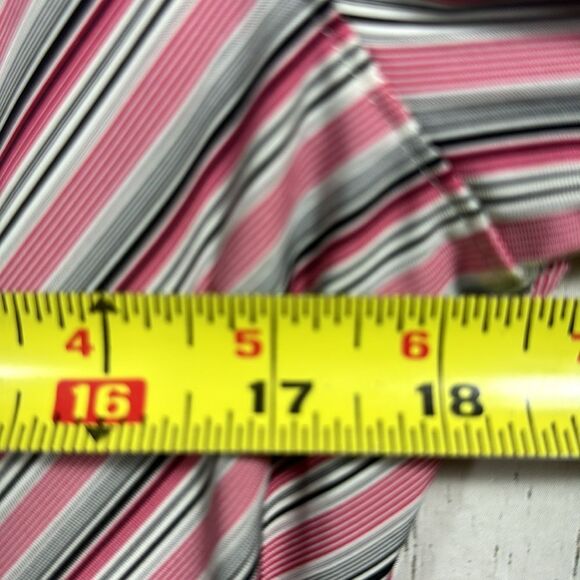 Express Pink Black White Striped Button Down Shirt Stretch Career Y2K Preppy - Picture 12 of 13